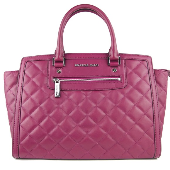 Michael Kors Quilted Leather Selma Zip Large Satchel Deep Pink Hand Shoulder Bag - Picture 1 of 16
